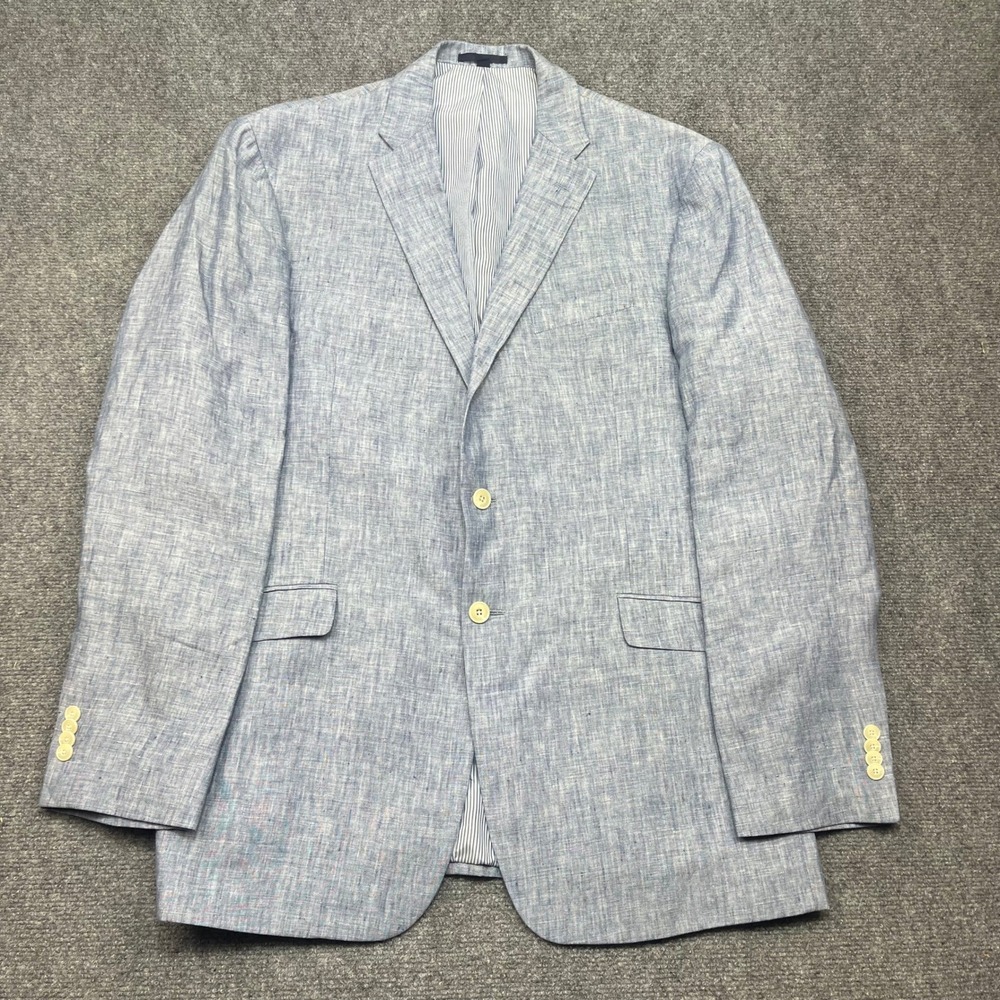 Jos A Bank 1905 Men 43 Long Tailored Fit 100% Linen Blazer Blue Textured
